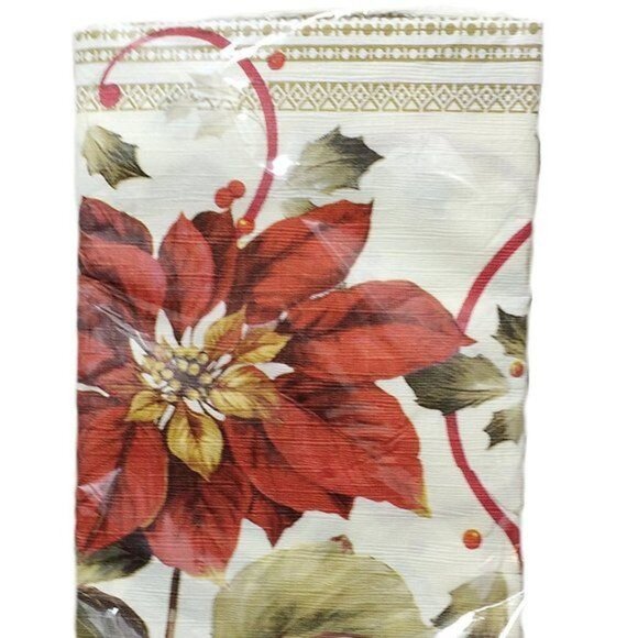 Joyful Poinsettia 1 Pc Christmas Paper Table Cover 2-ply 54" X 96" Disposable - Picture 3 of 5